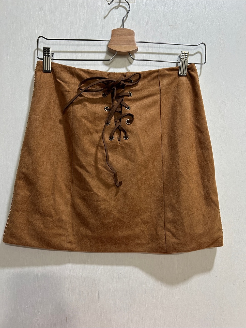 LUNIK Women’s Brown Suede Lace-Up Mini Skirt Sz Small